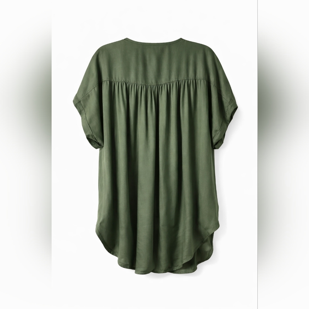 Lou & Grey LOFT Olive Green Button Front Open V Neck Tunic XL Blouse Lyocell - Picture 4 of 12